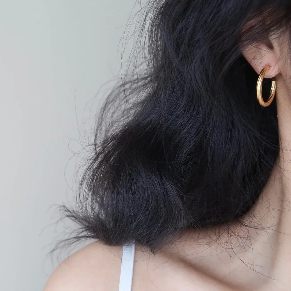 NEW 18K Gold Plated Braided Round C Hoop Earrings - Picture 3 of 6